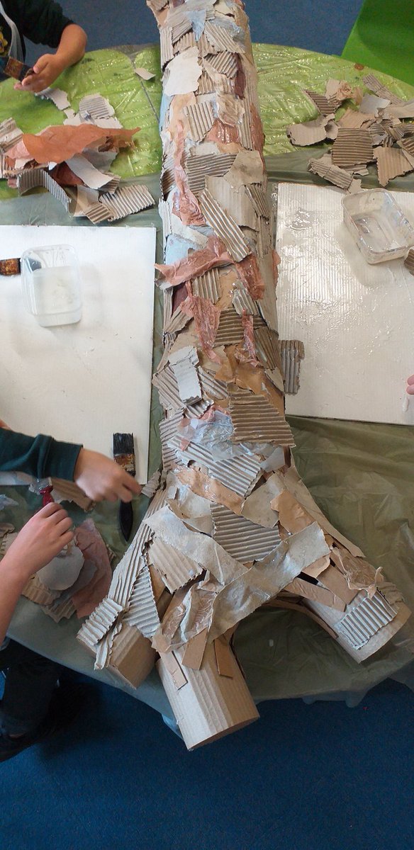 BenDavisCreate's tweet photo. Vibrant and thoughtful artwork being created by yr6  @esgobmorgan for the International Music Festival @nwimf An installation of apple trees will be on display in St Asaph Cathedral #brusho #corragatedcardboard https://t.co/cZ5aTL7Gj3