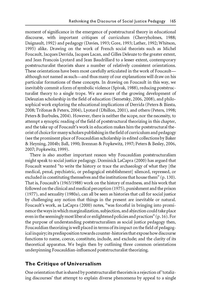 DylSebEva's tweet photo. ‘After Post-Structuralism: Rethinking the #Discourse of Social Justice #Pedagogy’ by @RobertJParkes, Jennifer M. Gore, and Wendy Elsworth serves as a useful starting point for thinking through what #Foucault’s thought might mean for pedagogical practice. @AdvanceHE #Arkhè #inSTIL https://t.co/MdRg6zxqQS