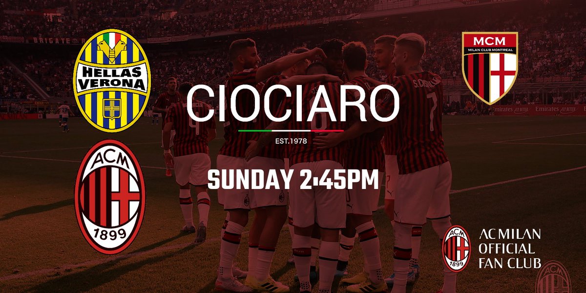 Join us Sunday at <a href="/BarCiociaro/">Ciociaro Bar</a> for Verona-Milan at 2:45 PM #ForzaMilan