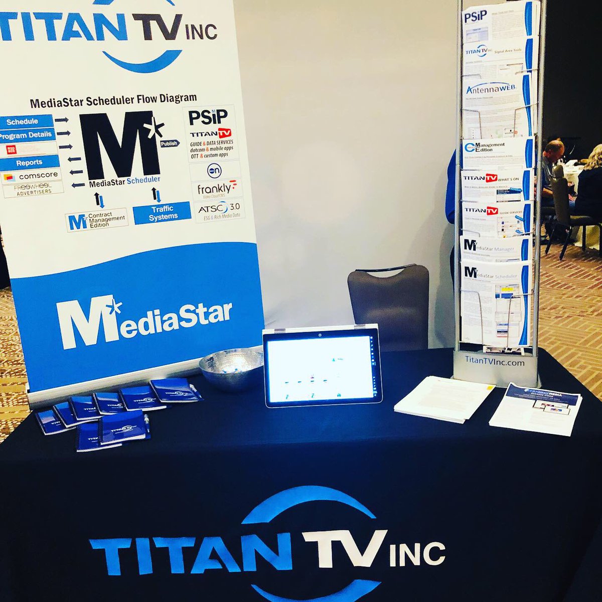 titantvinc's tweet photo. #SMTE has officially kicked off! If you forgot your notebook to record some of the great information & insights you will get in the next two days, we have you covered. Just stop by our booth & pick up one. #titantvinc #austin #localbroadcasters #swag @hha50bball @VisitAustinTX https://t.co/T3qbJDwoL7