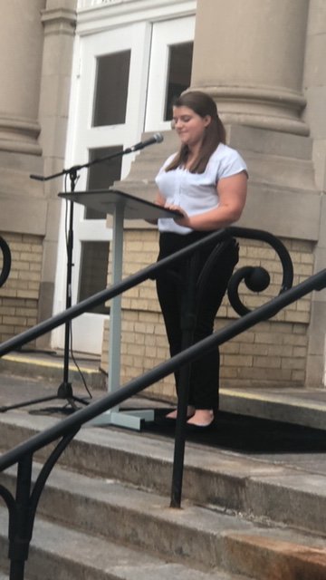 MTSheehanHS's tweet photo. MTS senior, Riley Morrill, providing her reflections on what September 11th means to students during the 9/11 ceremony held at Town Hall last night. Well done Riley. https://t.co/8duGCDcFG9