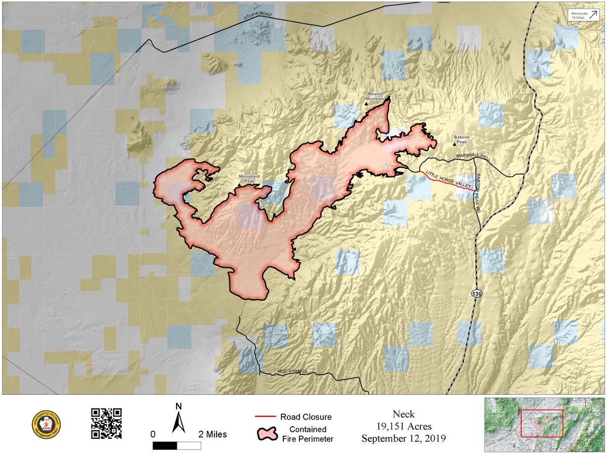 BLMUtah's tweet photo. The #NeckFire has reached 100% containment! Rehabilitation efforts will begin including installing water runoff controls, fixing fences and smoothing out dozer berm lines. Thank you to the Great Basin Type 2 team for great updates! https://t.co/egf2tbR51B