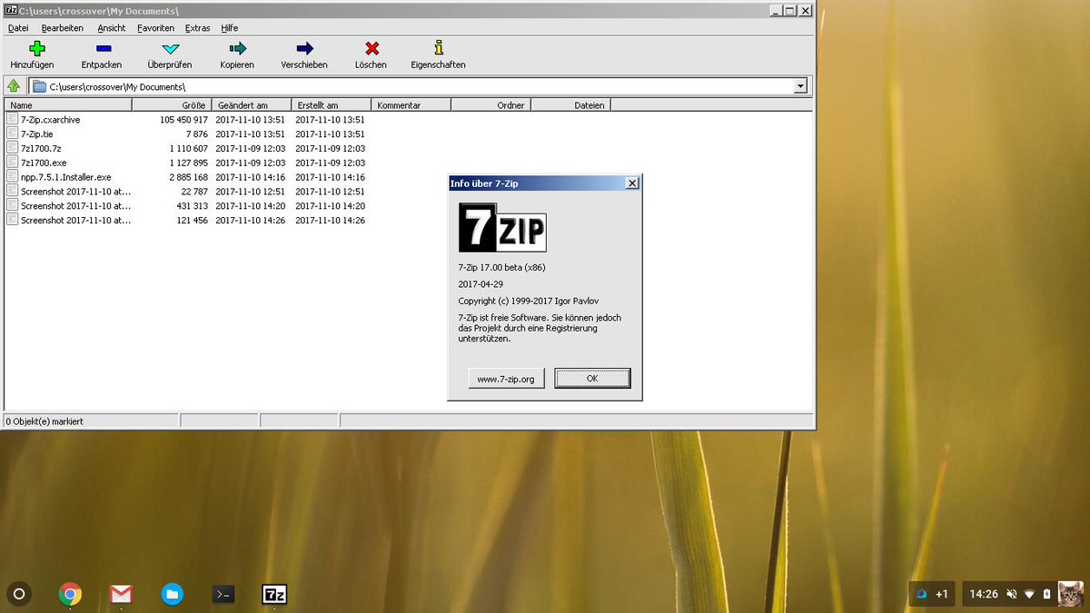 CodeWeavers's tweet photo. π Ogling a file archiver with a high compress ration for your ChromeOS? @7zip, a free software with open source has just been tested and runs great with our CrossOver ChromeOS beta! #ThursdayTesting #google https://t.co/Fr08Az6bto https://t.co/wWmOOuh8dQ