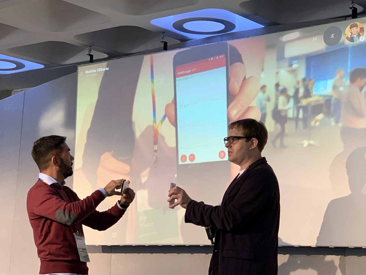 shoya140's tweet image. Kai presenting JINS MEME at #ISWC2019 gadget show. 5 years after our Blinky Bird demo.