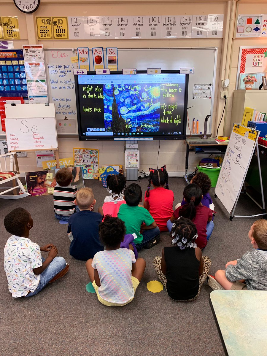 MBaileyCPS's tweet image. We started our morning with an art talk to describe “The Starry Night” ⭐️🌀🌙 @CarverPrimary