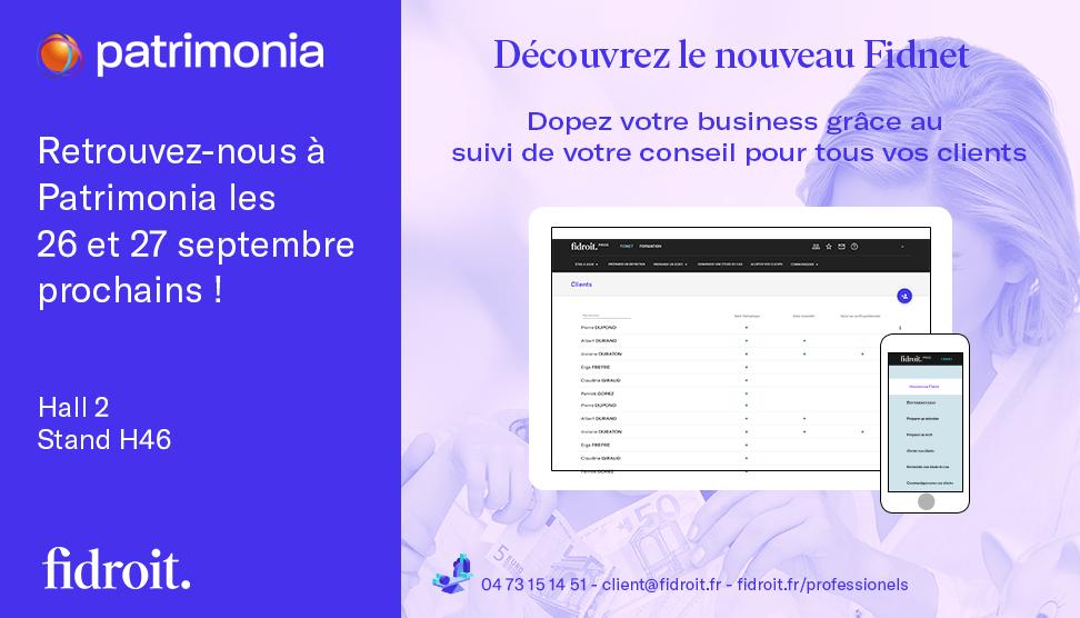 fidroit's tweet image. Venez découvrir les nouvelles fonctionnalités de Fidnet qui vont révolutionner votre suivi client ! @PatrimoniaLyon 
#fidroit #fidnet #patrimonia