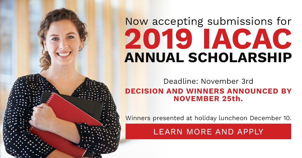 IACACORD's tweet photo. If you know someone who could benefit from the IACAC annual scholarship, let them know that our application period is open! 
Get your essays &amp; help us help you on your education journey! 
Applications are due by 11:59 PM CT on Sunday, November 3, 2019. 
https://t.co/PzekNSiVSp https://t.co/8NRhSST7FK