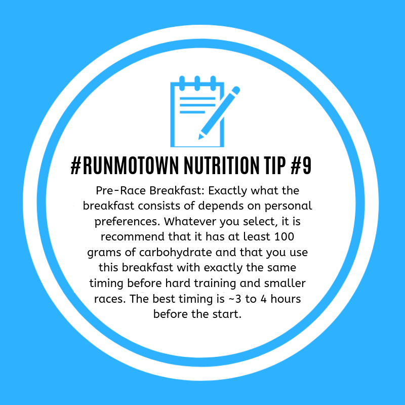 MotownMarathon's tweet photo. Hey, Morgantown Marathon supporters! We're only 10 days away from race day which means it's time to continue digging into your training and thinking about the morning of race day. Check out this nutrition tip to keep in mind as you prepare to #ConquerThisCourse. https://t.co/IQL1OjEjeo