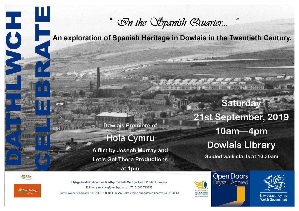 WellbeinMerthyr's tweet photo. "In the Spanish Quarter" - As part of the Open Doors celebrations join us for a guided walk and exploration of the Spanish heritage in Dowlais in the twentieth century
#DowlaisLibrary #OpenDoors #heritage #localhistory https://t.co/ZZtukMYMYM