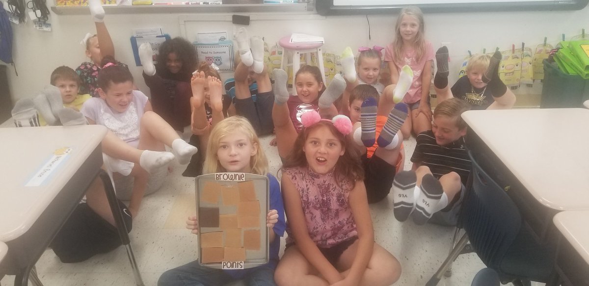 FineShelly's tweet photo. Mrs.Fine's room did it again!! Brownie Tray #2 was filled up from positive behavior &amp; compliments! Student reward choice- no shoes,  teacher response" Where's the febreeze?"#PBIS
#learningisfun @RinggoldSouth https://t.co/D6Fqk1TPXy