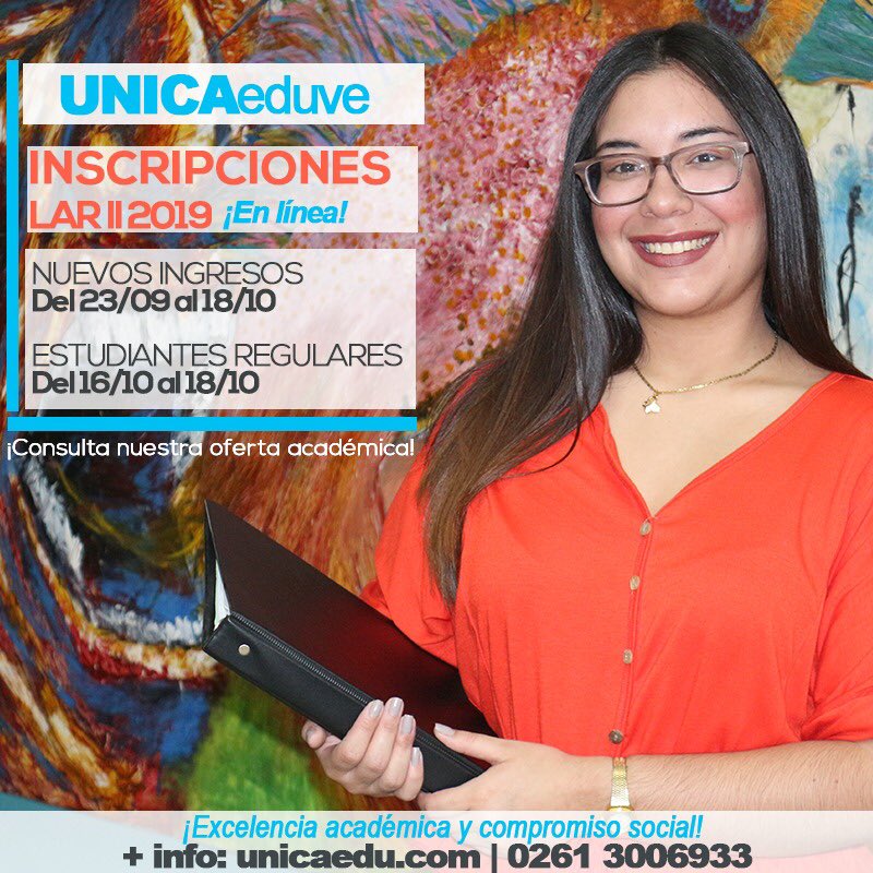 UNICAeduve's tweet photo. INSCRIPCIONES ¡Se vienen las inscripciones para nuevos ingresos y estudiantes regulares!
Consulta aquí 👇 el cronograma de inscripción para el Lapso Académico Regular II 2019 y las carreras de #PregradoUNICA disponibles.
#ExcelenciaAcadémica 📚 y #CompromisoSocial 🙏🏼 https://t.co/ia8vvadFKP