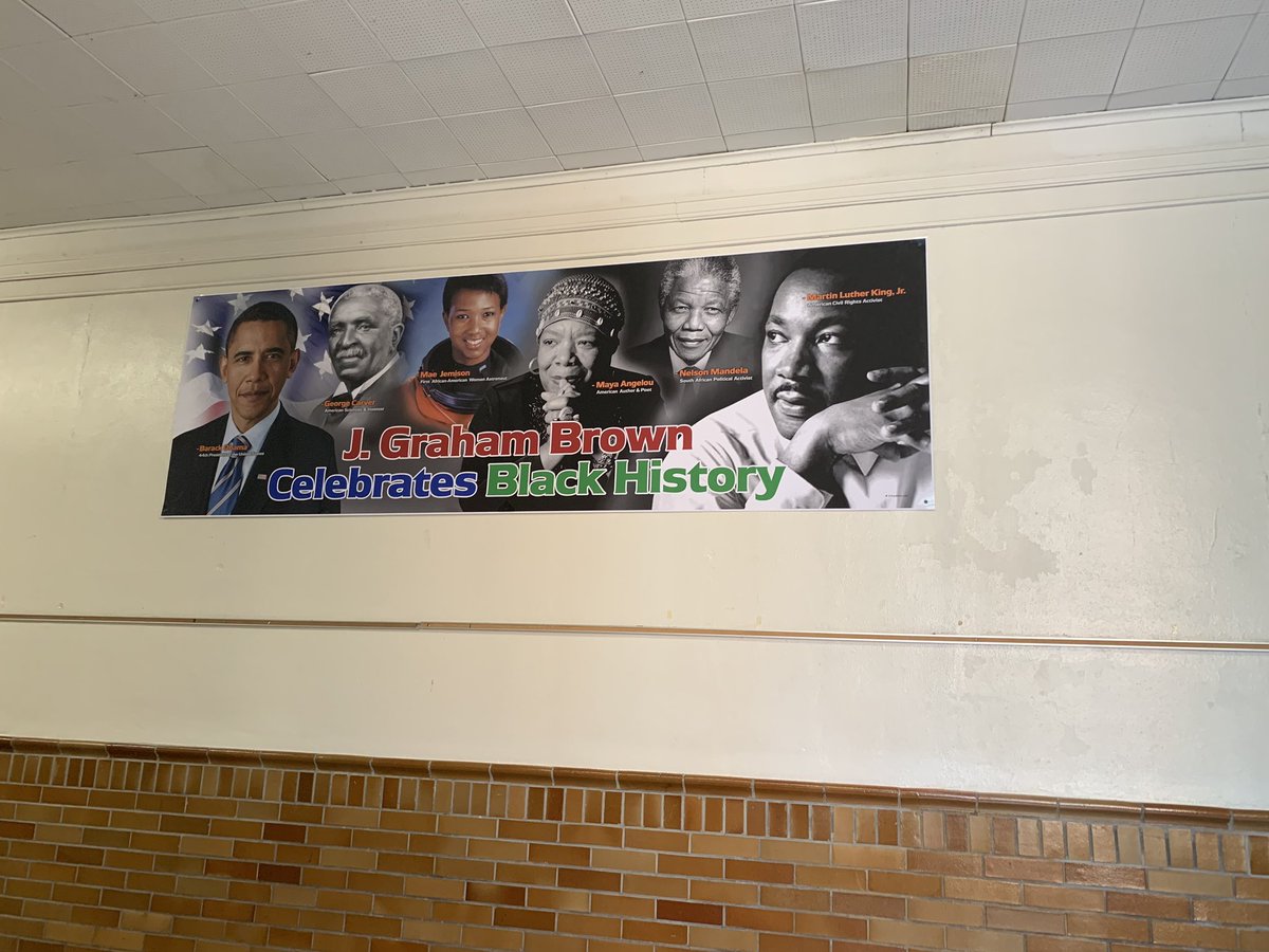 Brown_Principal's tweet photo. Look at these absolutely gorgeous banners hanging in the @mybrownschool! All of my students have the capacity to achieve greatness like these role models. https://t.co/TtrGkvoXXh