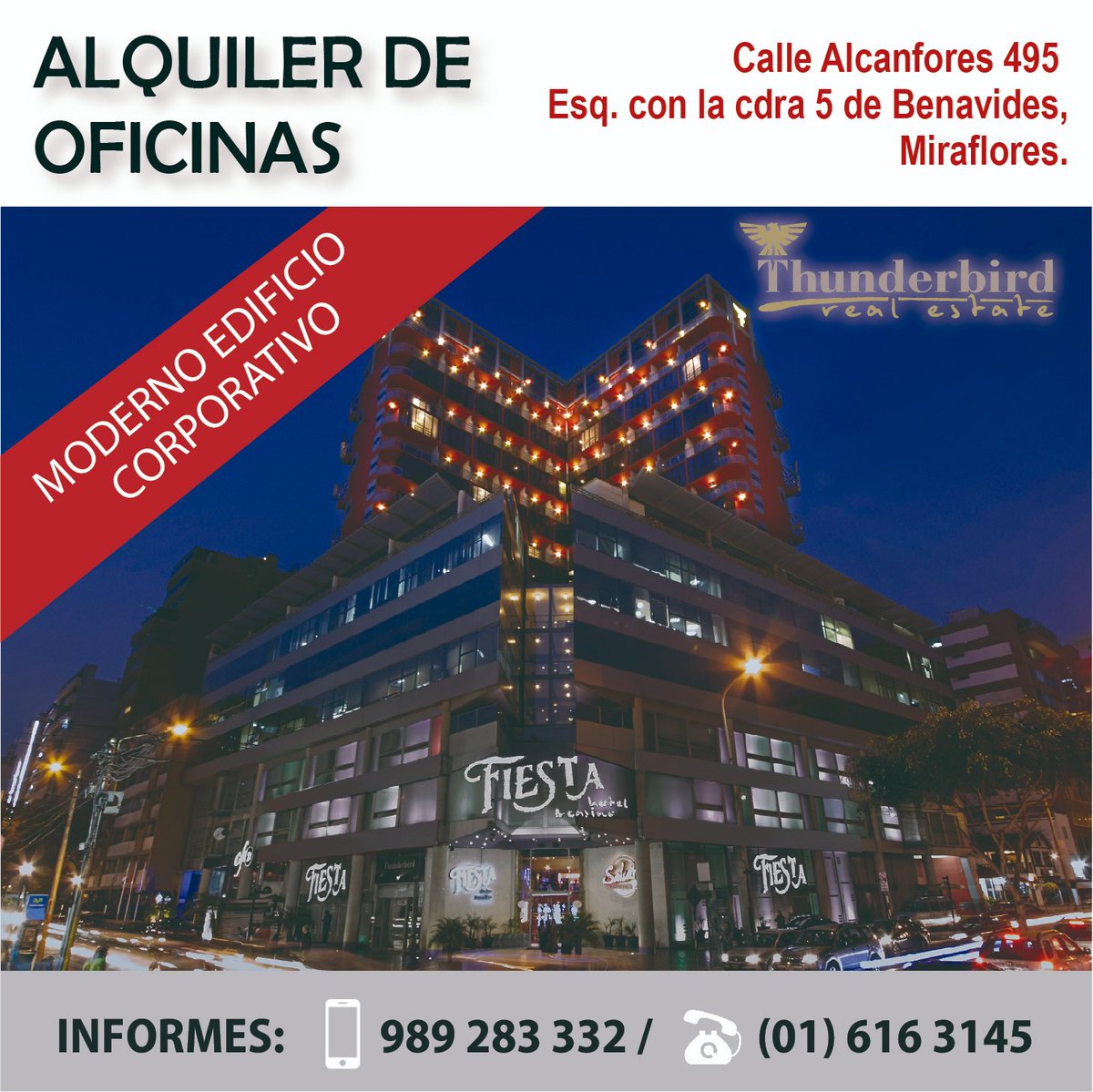 thunderbirdperu's tweet photo. ¡¡ALQUILER DE OFICINAS EN MIRAFLORES!!🏢
☑️Excelente ubicación☑️Precios competitivos
☑️Oficinas implementadas☑️Playa de estacionamiento

🔸️Ubícanos en Calle Alcanfores 495, Esquina con la Cdra. 5 
      de Benavides.
🔸️INFORMES:
📲Celular: 989 283 332☎️Teléfono: 616 3145 https://t.co/Z0igdPdjj9