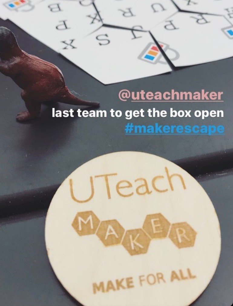 UTeachMaker's tweet photo. Last week we had an amazing meeting getting to play with these maker themed escape boxes! We had some great discussions about how to implement these in classrooms. We also introduced our new makers #UTeachMaker #MakerEscape https://t.co/WAwKcA1nN0
