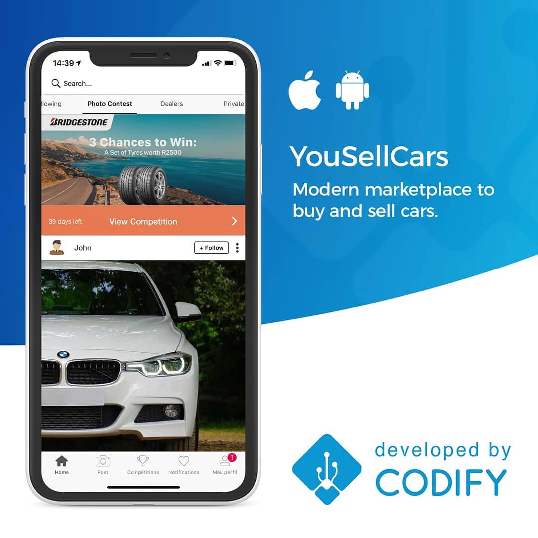 codify_pt's tweet photo. YouSellCars is now available both on South Africa and USA!
More coming soon.
.
#codify #softwaredevelopment
#programmers #softwareconsulting #mobileapps #mobileappdevelopment https://t.co/3da8Zti94r