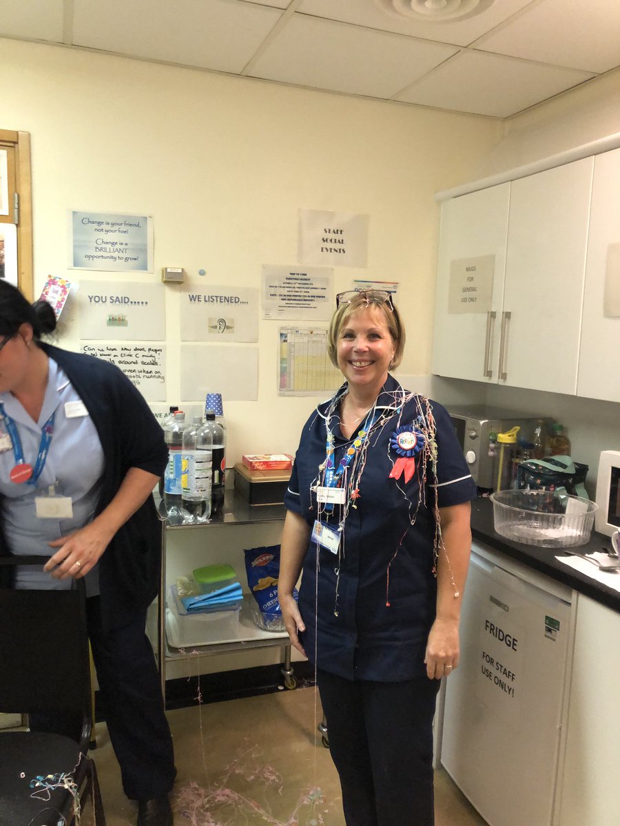Well that’s it!  Had to see @kathywa89196419 off in style, but not too messy unfortunately. Enjoy your retirement, you will be missed. <a href="/sadiehall74/">Sadie</a> <a href="/ZoeLineker/">Zoe Lineker 💙</a> <a href="/Reena_Karavadra/">Reena Karavadra</a> @WendyAllibone <a href="/gallachez/">Nicola Gallacher</a> <a href="/Leic_hospital/">Leicester's Hospitals</a>