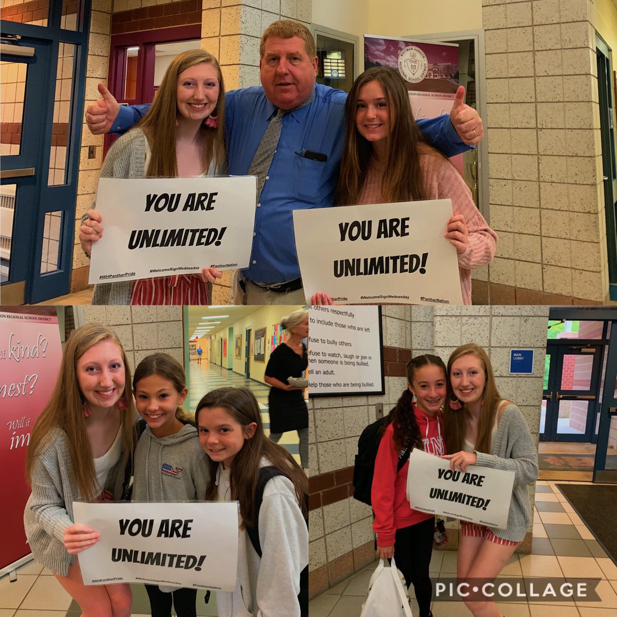 First Positive Sign Thursday of this year!! So nice to see all of these smiling faces!!💛 <a href="/KeyClubWH/">WH Key Club</a> <a href="/HansonMiddleMA/">Hanson Middle School</a> <a href="/DrCSJones/">Christopher Jones</a> #WHPantherPride #PositiveSignThursday