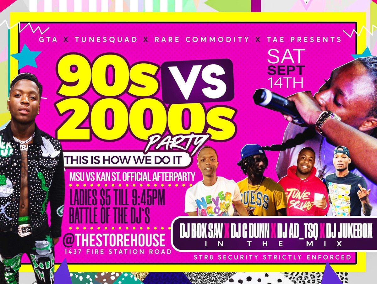 DjBoxSav_'s tweet image. #MSU 90’s Vs 2000’s Party This Saturday📍#4Djs In The Mix @DjBoxSav_ , @Iamcdunn, @djad_tsq, @DJJukeboxlive 🔥🔥‼️