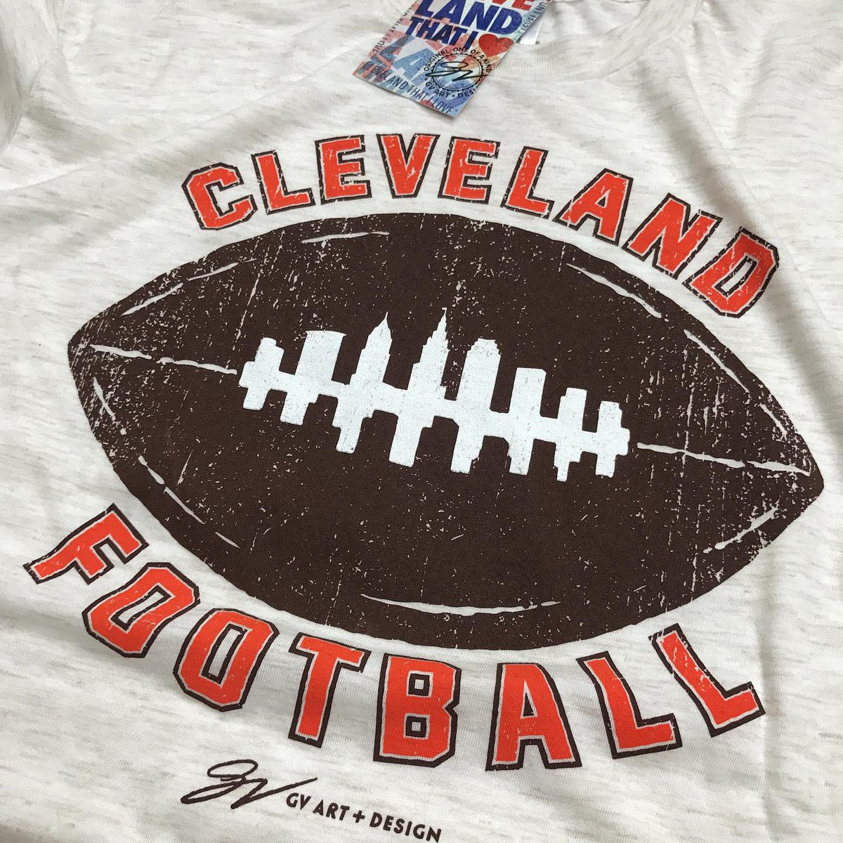 GVartwork's tweet photo. All 4 stores were jumping last week and as many of you know we sold out of a lot of designs! 

We’ve been restocking like crazy all week for another big weekend and a huge Monday night! More of our men’s and women’s Cleveland Football Skyline shirts just arrived last night! https://t.co/2eVKcePNIs