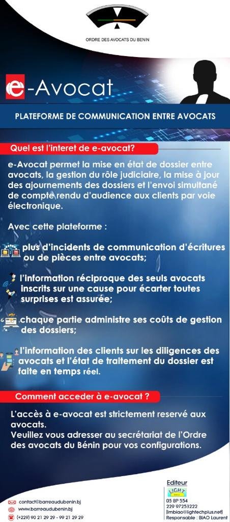 barreaudubenin's tweet photo. Tout savoir sur E-Avocat https://t.co/Rx0IfaUBZs