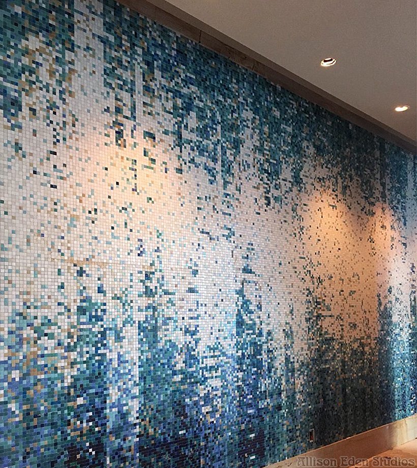 AllisonEdenArt's tweet photo. Custom #mosaics #gradation new #hotel lobby being installed today- Allison Eden Studios designs custom #mosaics that ship worldwide. #hoteldesign #hospitalitydesign #glass #tiles #fade #lobby #1X1 #wallcovering #blue #white #glassart @LATICRETE @LaticreteAus https://t.co/ZF9DaqvR51