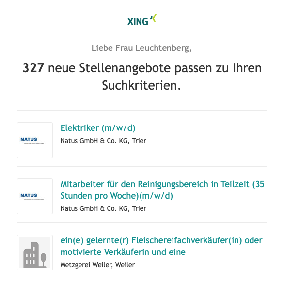 t_schnittstelle's tweet photo. Als #Freelancerin, #Texterin und #Kunsthistorikerin freue ich mich wirklich sehr über neue Jobs, Aufgaben, Themen und Branchen. Aber was will mir #Xing hiermit mitteilen? #Zukunft https://t.co/3Ang7lENHP