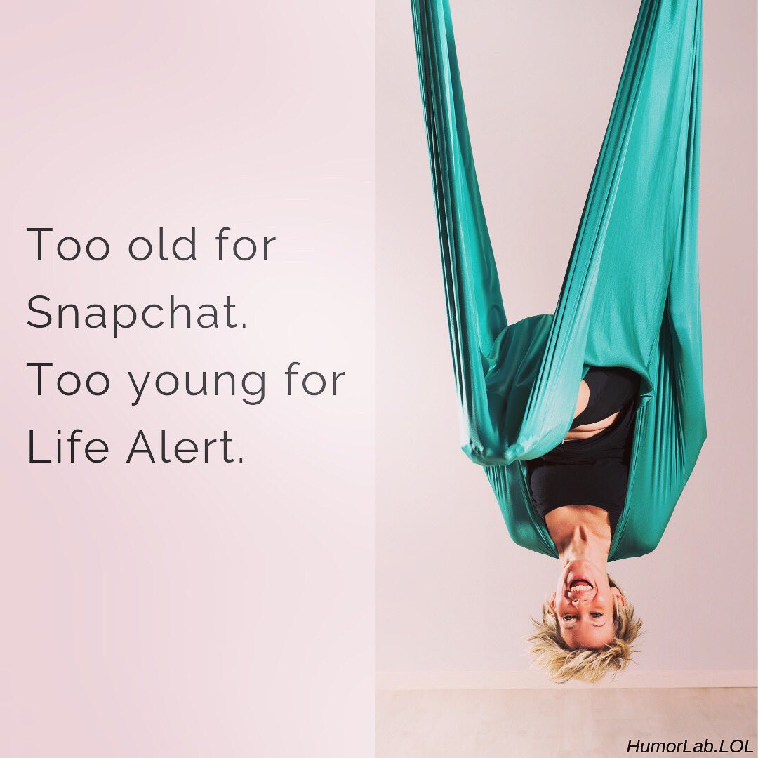 KarynBuxman's tweet photo. Too old for Snapchat.
Too young for Life Alert.
#SeeFunny
#ChooseHumor
#HumorHabit
#HumorForMe
#MySenseOfHumor
#LovingLife https://t.co/BjpQsNM2K8