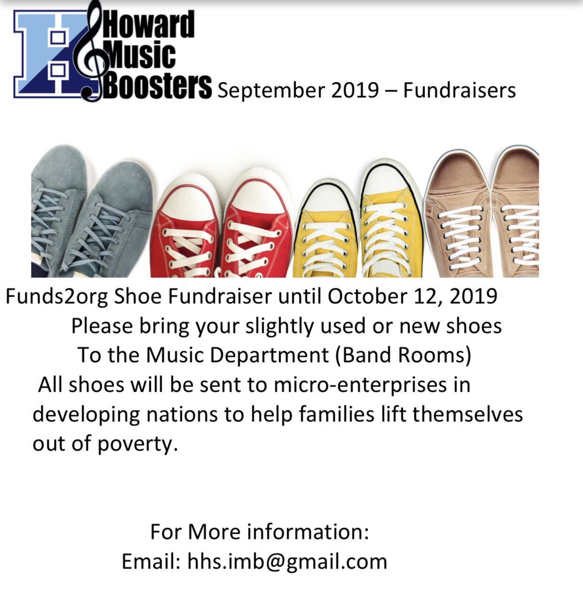 HowardChoir's tweet photo. Don’t forgot! Next Tuesday is Chipotle Night! We are also collecting slightly used or new shoes! Check the photos for details!! https://t.co/p7IxiKewnq