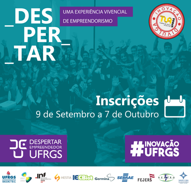 tuaufrgs's tweet photo. O Despertar Empreendedor é uma experiência vivencial de empreendedorismo, coordenado pela SEDETEC.
As inscrições vão até o dia 7 de outubro.
Para mais informações acessa: https://t.co/kGqlAxz0YT
#UFRGS #UFRGS85ANOS #SEDETEC #inovacaoUFRGS https://t.co/nF9ZwK4UQf