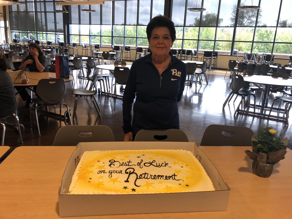 CortneyMarsilio's tweet photo. We finally tricked her into coming to see us today! Thanks for your 38 years at Montour, and being a wonderful employee!! Enjoy your retirement, Joanie! You deserve it!! ❤️💛🖤 https://t.co/ocpVWyrFti