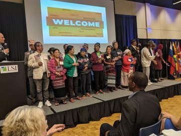 RickBBurns's tweet photo. Attended Lutheran Services in Iowa Empower Luncheon. Our @Vets4AmerIdeals Ideals exhibition #WhatIFoughtFor, engaging refugee panel discussion, and the newest of our fellow citizens made for a great afternoon. https://t.co/KCJTTiRHit