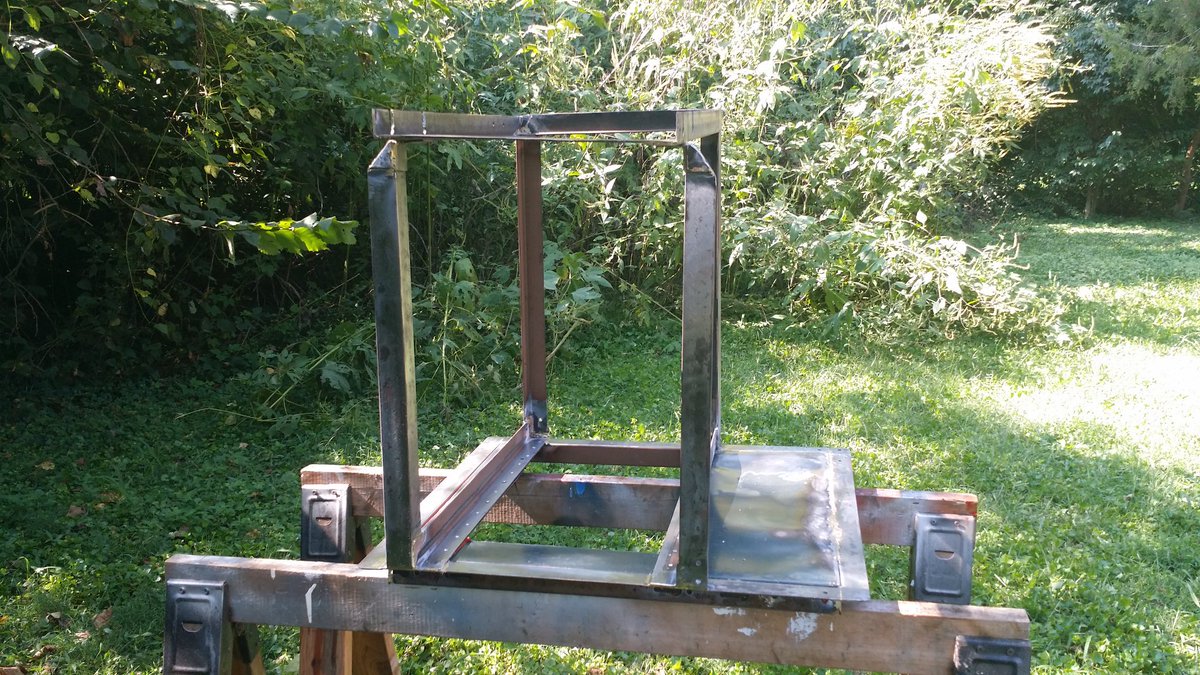 Working outside under a heat advisory is ironic when what you are building is part of your furnace.The good news though is the rack is complete!I'll let the paint dry overnight then put it in place tomorrow.