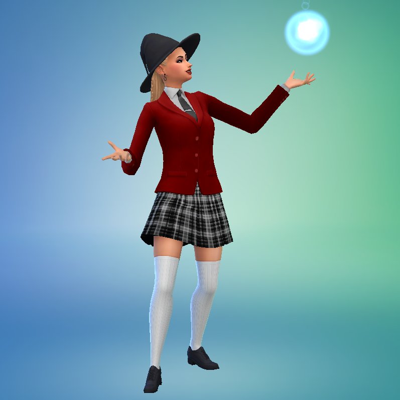 SimCynthelia95's tweet photo. I am SO in love with her outfit! I wanted her to look like she is going to Magic School (actually she is) and this is the result! #TheSimsRealmOfMagic #TheSims4 #Sims4 #SimsCAS https://t.co/fmTmUmDMQx