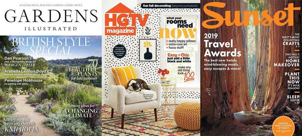 a three part collage of fall magazine garden and home deorating magazine covers