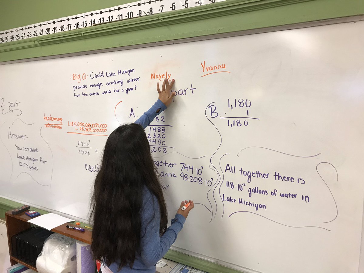 AaronBingea's tweet image. How long would it take for the world to drink Lake Michigan? Creating need for powers of 10. S: “My hand hurts from writing 0’s.” #CPSstem