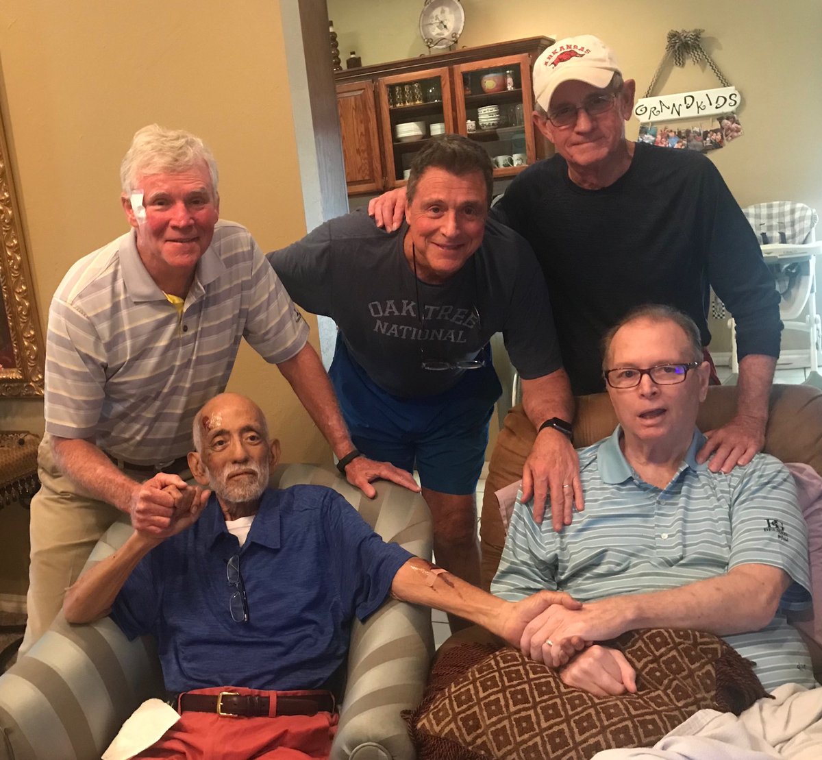 DeanBlevins's tweet photo. Special moments w our lifetime pal Taco, Brothers Bill, Paul, Robert Ross & xmoi. #LifeAndLaughs @news9 #sooners https://t.co/OyFTque6WW