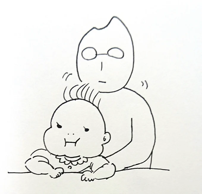 さりげなく娘のホワホワ毛を堪能する夫と、娘と目が合うと大はしゃぎする息子。#育児絵日記 