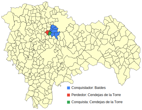 BotGuada's tweet photo. Semana 363: Baides ha conquistado Cendejas de la Torre, territorio antes ocupado por Cendejas de la Torre. Quedan 101 pueblos. https://t.co/d5wWeAd23T