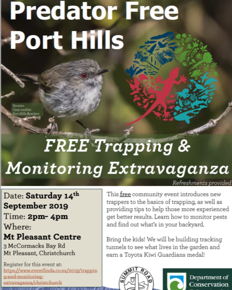 DOCTSAmbassador's tweet photo. Plans tomorrow, Cantabrians? How's about heading along to the Mt Pleasant Community Centre to learn some tricks of the trapping trade! Perfect for the novice and the experienced trappers among us. #conservationweek #natureneeds #predatorfree2050 #predatorfreenz https://t.co/1KNnSuQ5im