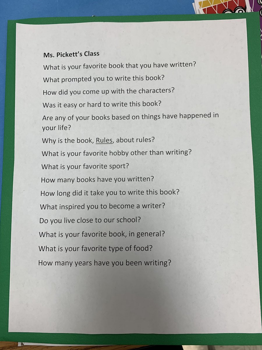 Look what questions that Mrs. Pickett’s class has for Ms. Cynthia Lord ! @NikolovLensi <a href="/CBColdSpringES/">CS Elementary</a> #cbsdonebook