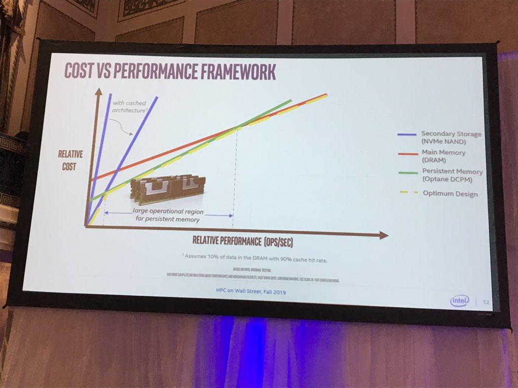 addisonsnell's tweet image. “Keep your data nearby, and load your most interesting data into memory.” - Dave Cohen of @intelhpc talks about Intel Optane persistent memory and its role in a three-tier data hierarchy. Data movement, management, and latency have been huge topics at #HPConWallSt. #HPC #AI