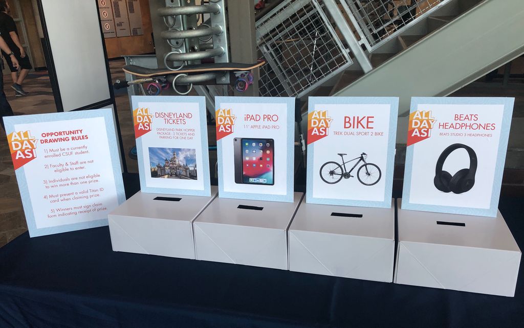 ASICSUF's tweet photo. All Day ASI is happening NOW! Checkout the list of events and join in! During the Expo and SRC Open House, you can collect ticket that will be used to enter into an opportunity drawing for your chance to win 2 Disneyland park hopper tickets, an iPad Pro, a bike, &amp; more! https://t.co/QIKmZMRMhO