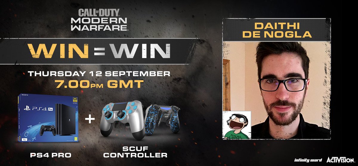 nogla (@daithidenogla) on Twitter photo The Win = Win challenge has arrived....
Tune into my #ModernWarfare stream right now, I have 2 hours to get as many wins as possible - the more wins I get the more prizes <a href="/CallofDutyUK/">Call of Duty UK</a> give away!
youtu.be/Gvn4jF4_jcA #COD_Partner
To enter, like & RT this post! (UK only) The Win = Win challenge has arrived....
Tune into my #ModernWarfare stream right now, I have 2 hours to get as many wins as possible - the more wins I get the more prizes <a href="/CallofDutyUK/">Call of Duty UK</a> give away!
youtu.be/Gvn4jF4_jcA #COD_Partner
To enter, like & RT this post! (UK only)