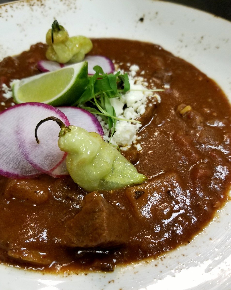 In world full of flavors...why not bring it to the plate. "Chocolomo" A Mayan-style Beef Loin Stew rich with sour orange, chiles in adobo, achiote, tomato, potato and spices finished with cotija, radish, lime and fried habanada peppers. Today's special in Manna
