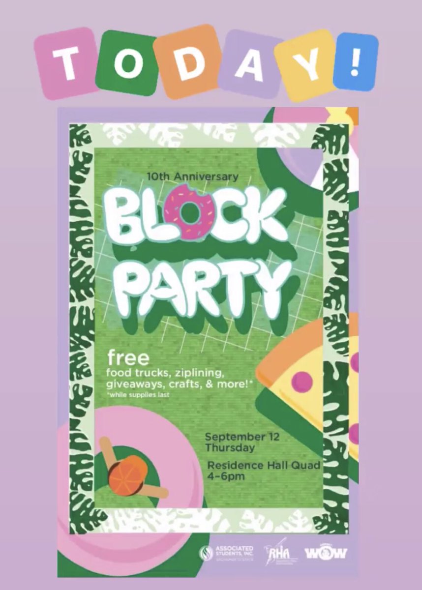 Hornets!!🐝 Whose ready for BLOCK PARTY 2019??? 🌴🍩✨ Stop by the Housing Quad today from 4-6PM for some fun &amp; free activities, giveaways, food, &amp; meet clubs/organizations here on campus!