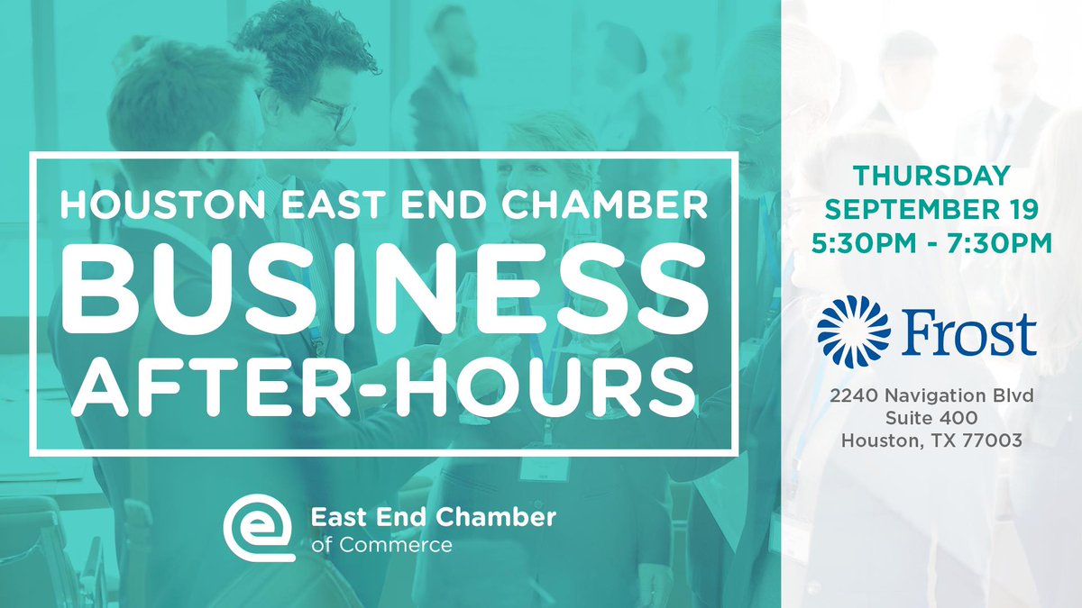 EastEndChamber's tweet photo. 📆✅The date is September 19 from 5:30PM - 7:30PM
Join us after work next week for an evening of networking, appetizers and drinks!
This event is FREE to Members and Non-Members
RSVP at https://t.co/1quEXPzRBj
#EECOC #EEHou #Houston #HoustonBusiness https://t.co/7esYAWcFLv