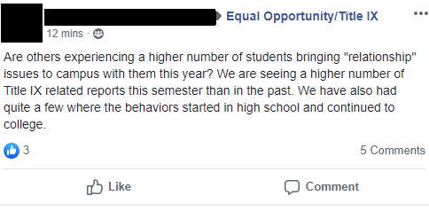 More concern that #TitleIX offices are being used for "relationship issues" rather than issues that deny educational access on the basis of sex per se.