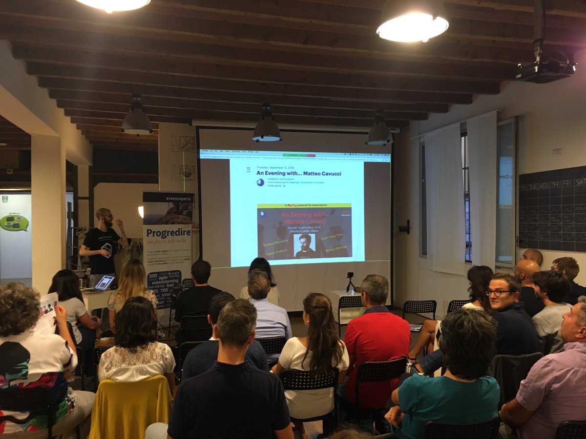 avanscoperta's tweet photo. 😎 #Meetup madness just started in #Milan’s @Mikamai @LinkMeJS with @MatteoMced talking about #ProductStrategy and how to think about your #digital products... better! 🦖🤓💪
#WeAreLearners #Agile #TeamWork #Innovation #Workflow #SoftwareDevelopment #Discovery #Techies #Lean https://t.co/RJDins6WU8