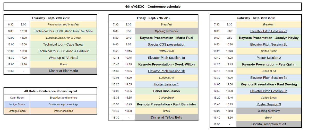 cYGEGC2019's tweet photo. Here is the 6 th cYGEGC schedule! Looking forward to seeing all our delegates and keynote speakers in St. John’s!
Voici l’horaire de la 6 e CCJGG! Nous avons hâte d’accueillir nos délégués et nos conférenciers invités à St. John’s! https://t.co/vrs4yTyrKR
