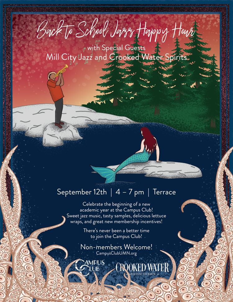 Our final non-member #HappyHour of the summer is tonight at 4 pm! See you on the terrace for Back to School #Jazz Happy Hour with Mill City Jazz and <a href="/CrookedWater/">Crooked Water</a> 🍹🍸🍺

#CampusClubUMN #NonMembersWelcome #JoinCClubUMN #minneapolis #UMN #TwinCities #summer #bar #drinks